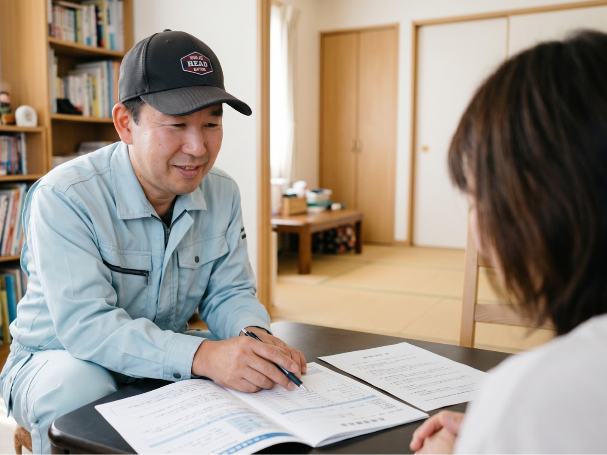 作業前に料金や作業範囲を説明している様子